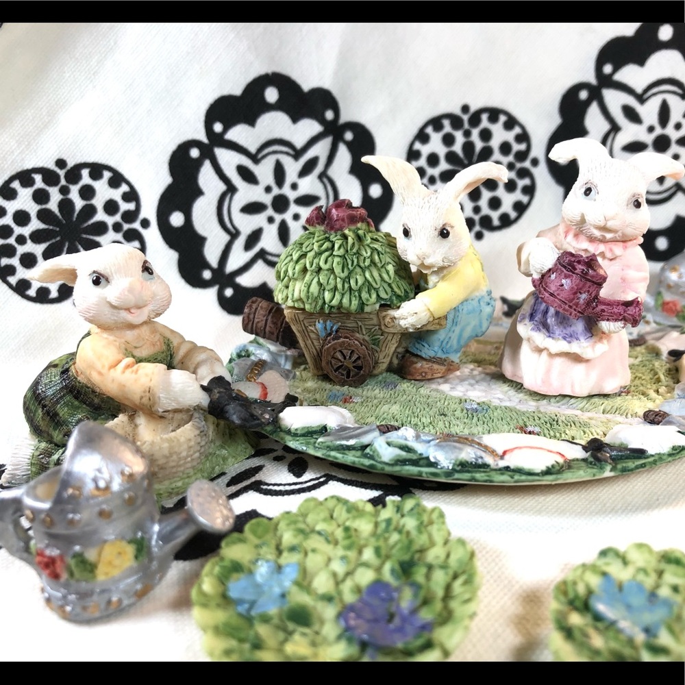 Vintage Resin Mini Bunny Garden Set Toy/Collectible by Popular Imports
